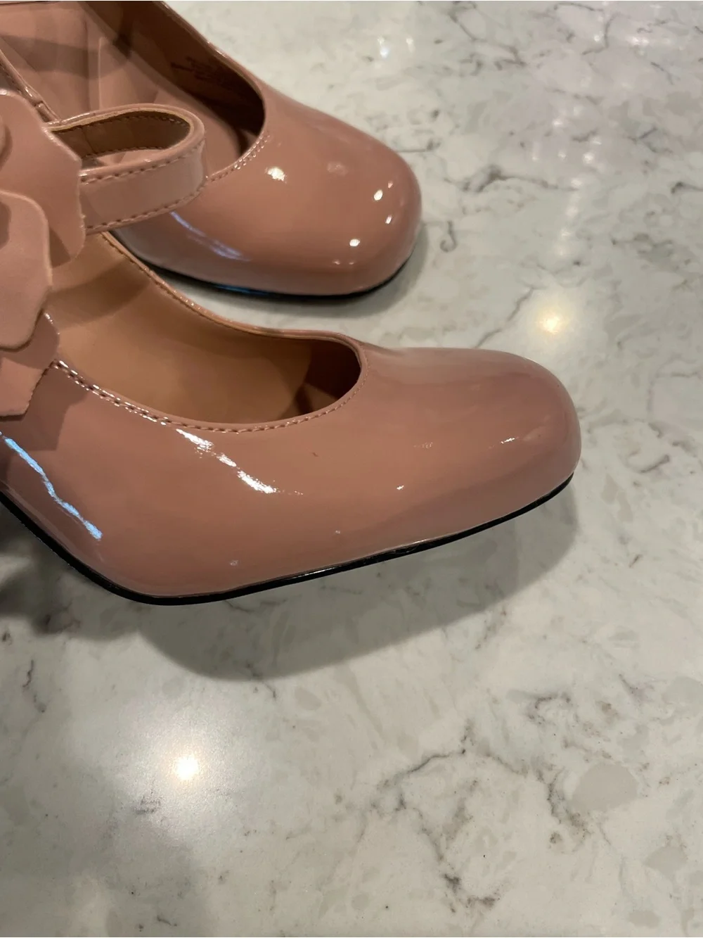 Karl Lagerfeld Blush Patent Mary Jane Slingback with Floral Accent